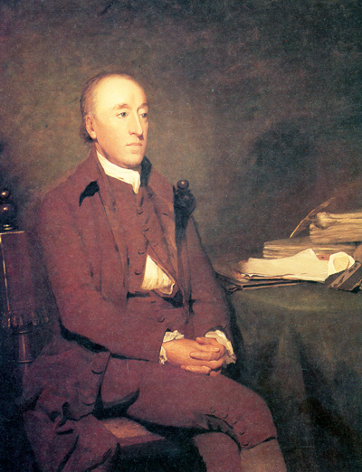 Hutton is considered to be the founder of modern geology. His 'Theory of the Earth', (presented as a paper to the Royal Society of Edinburgh in 1785) showed that the continents are gradually worn away over vast stretches of time to form new continents on the sea floor and that there was 'no vestige of a beginning - no prospect of an end' to the physical history of the earth . The manuscript on the table is probably Hutton's 'Theory of the Earth' and Raeburn has also included geological specimens, including fossils, on the table top.